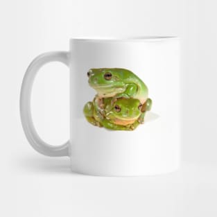 Green tree frogs, one on top of the other Mug